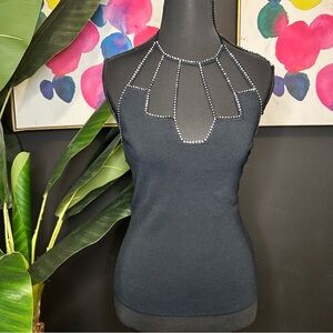 Cache vintage 90s black rhinestone halter top